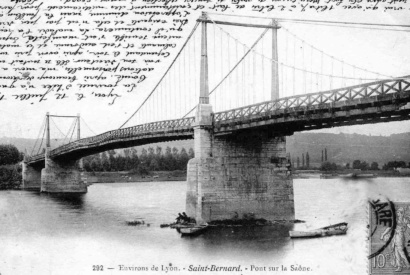 Carte postale pont suspendu Saint-Bernard © Pah Trevoux Dombes Saone Vallee