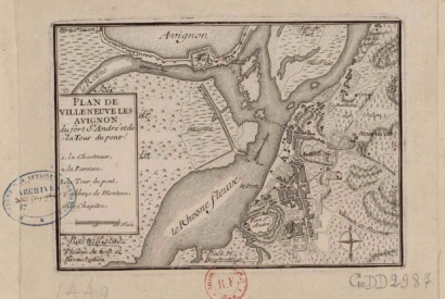 Plan de Villeneuve lez Avignon du fort Saint Andre et de la tour du pont Source gallica.bnf.fr BnF